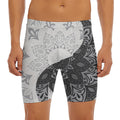 Black And White Yin Yang Mandala Print Men's Long Boxer Briefs