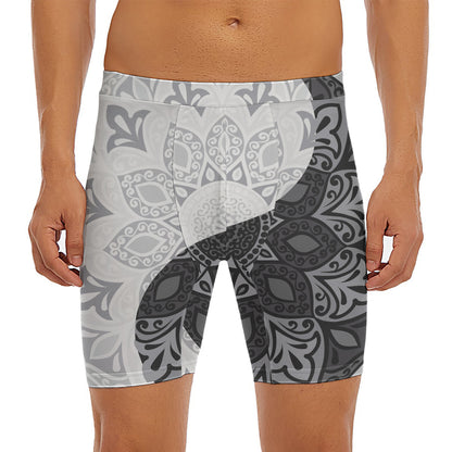 Black And White Yin Yang Mandala Print Men's Long Boxer Briefs
