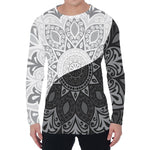 Black And White Yin Yang Mandala Print Men's Long Sleeve T-Shirt