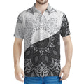 Black And White Yin Yang Mandala Print Men's Polo Shirt