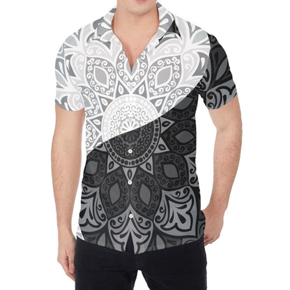 Black And White Yin Yang Mandala Print Men's Shirt