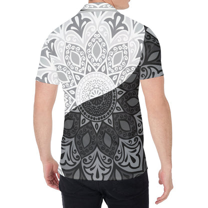 Black And White Yin Yang Mandala Print Men's Shirt