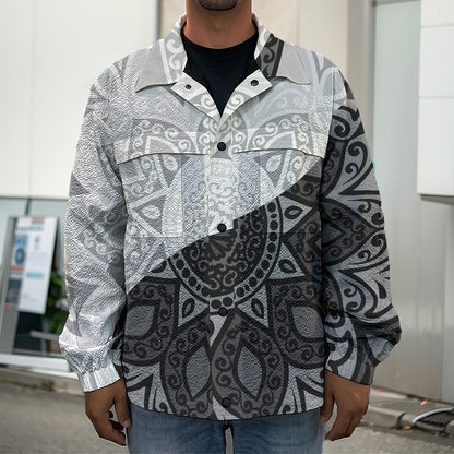 Black And White Yin Yang Mandala Print Men's Shirt Jacket
