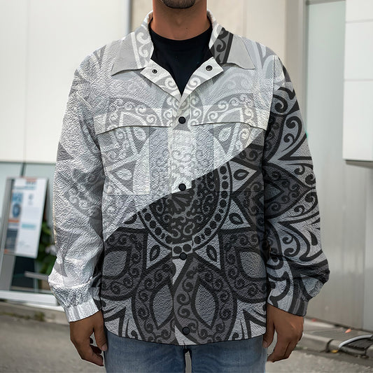 Black And White Yin Yang Mandala Print Men's Shirt Jacket