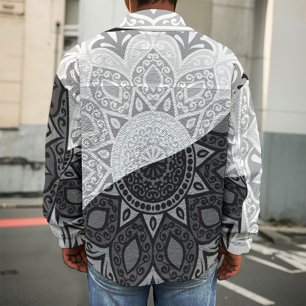 Black And White Yin Yang Mandala Print Men's Shirt Jacket