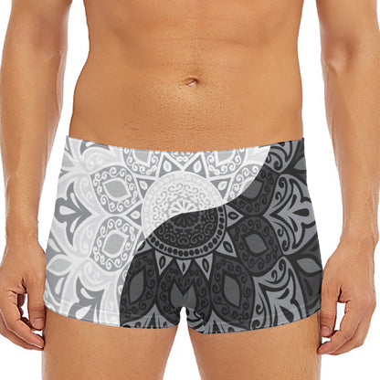 Black And White Yin Yang Mandala Print Men's Short Boxer Briefs