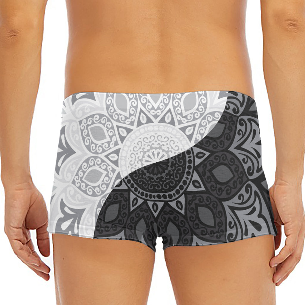 Black And White Yin Yang Mandala Print Men's Short Boxer Briefs