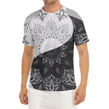 Black And White Yin Yang Mandala Print Men's Short Sleeve Rash Guard