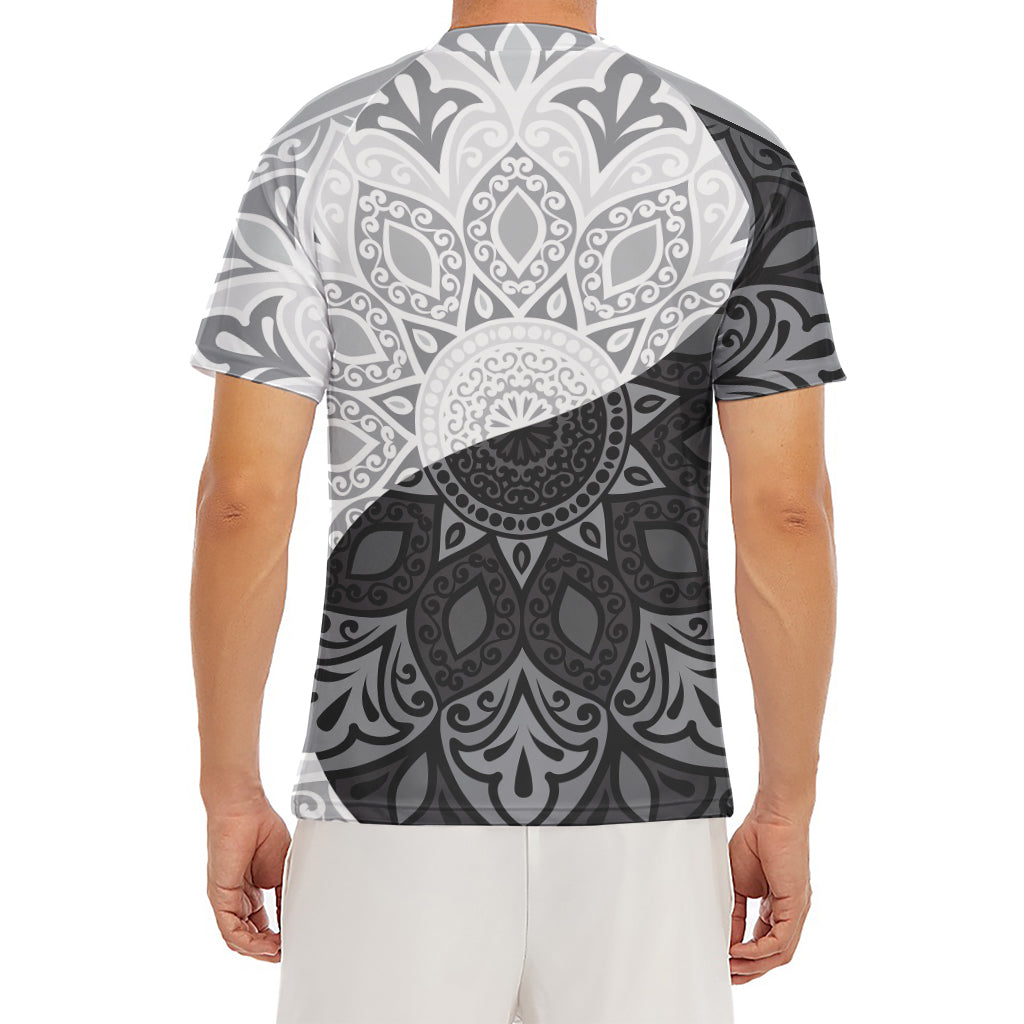 Black And White Yin Yang Mandala Print Men's Short Sleeve Rash Guard