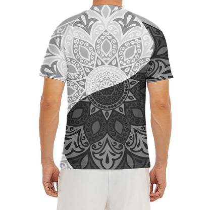 Black And White Yin Yang Mandala Print Men's Short Sleeve Rash Guard