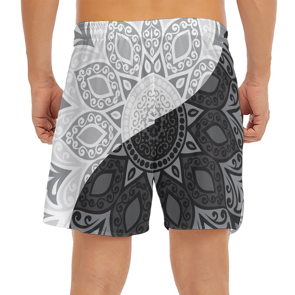 Black And White Yin Yang Mandala Print Men's Split Running Shorts