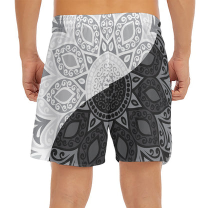 Black And White Yin Yang Mandala Print Men's Split Running Shorts