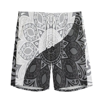 Black And White Yin Yang Mandala Print Men's Sports Shorts