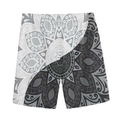 Black And White Yin Yang Mandala Print Men's Sports Shorts