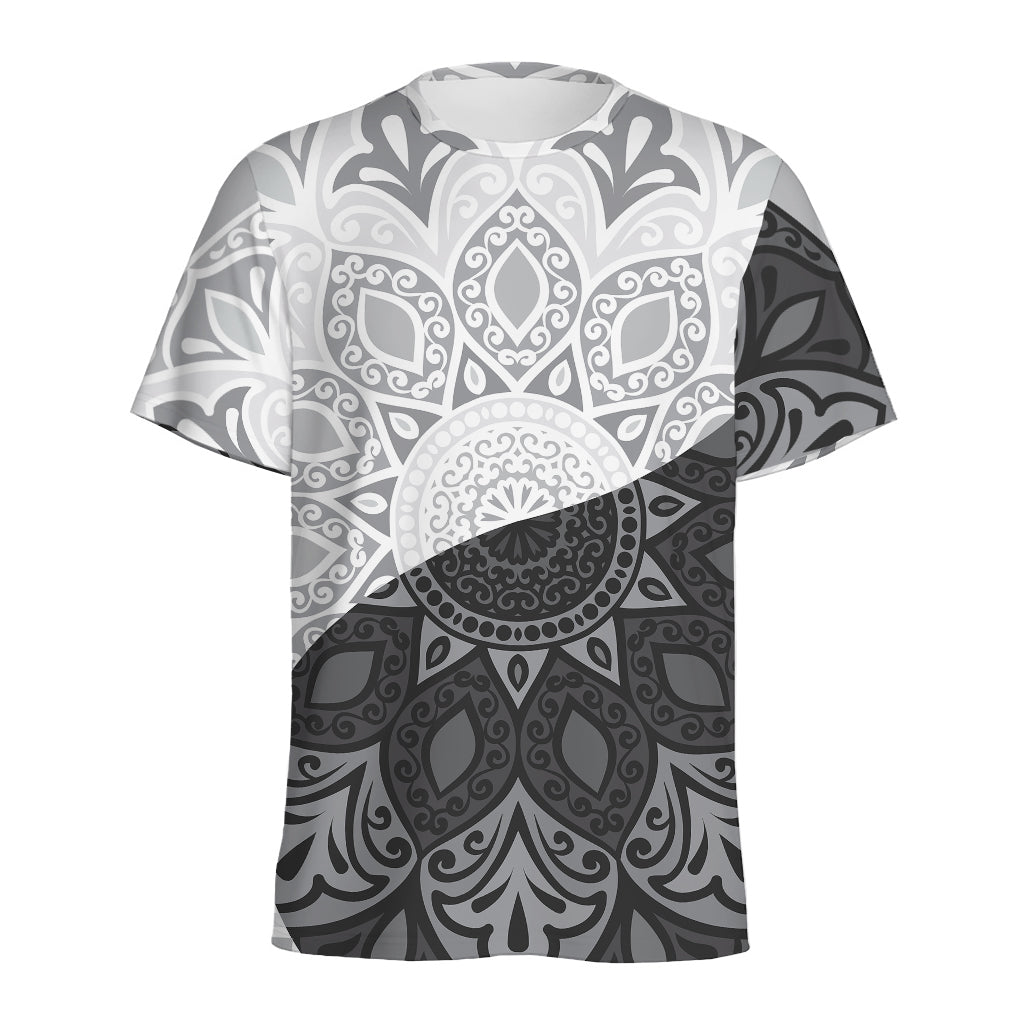 Black And White Yin Yang Mandala Print Men's Sports T-Shirt