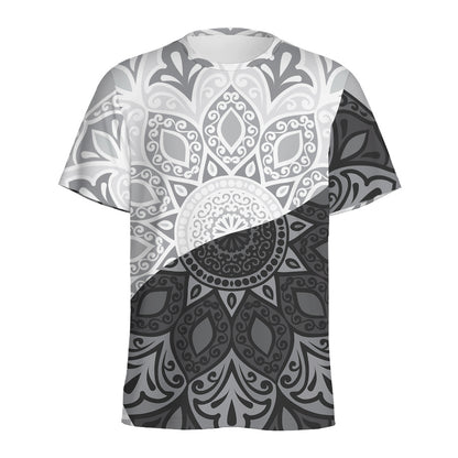 Black And White Yin Yang Mandala Print Men's Sports T-Shirt