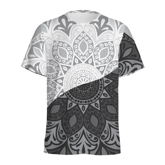 Black And White Yin Yang Mandala Print Men's Sports T-Shirt