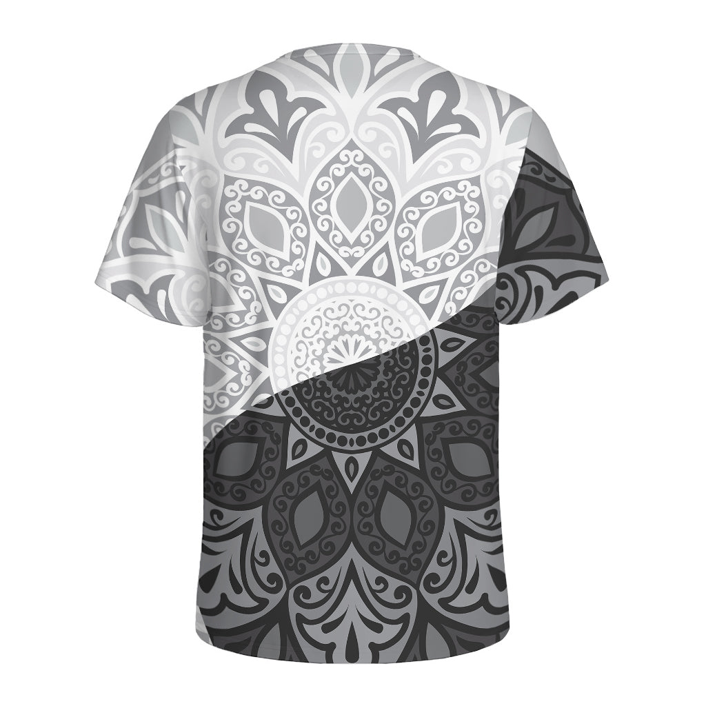 Black And White Yin Yang Mandala Print Men's Sports T-Shirt