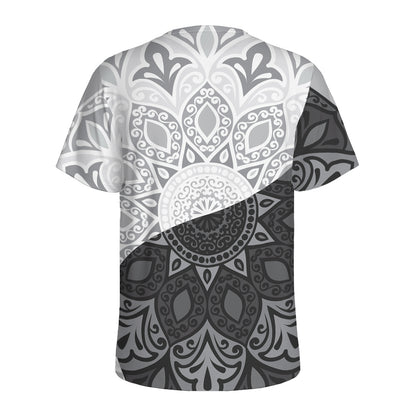 Black And White Yin Yang Mandala Print Men's Sports T-Shirt