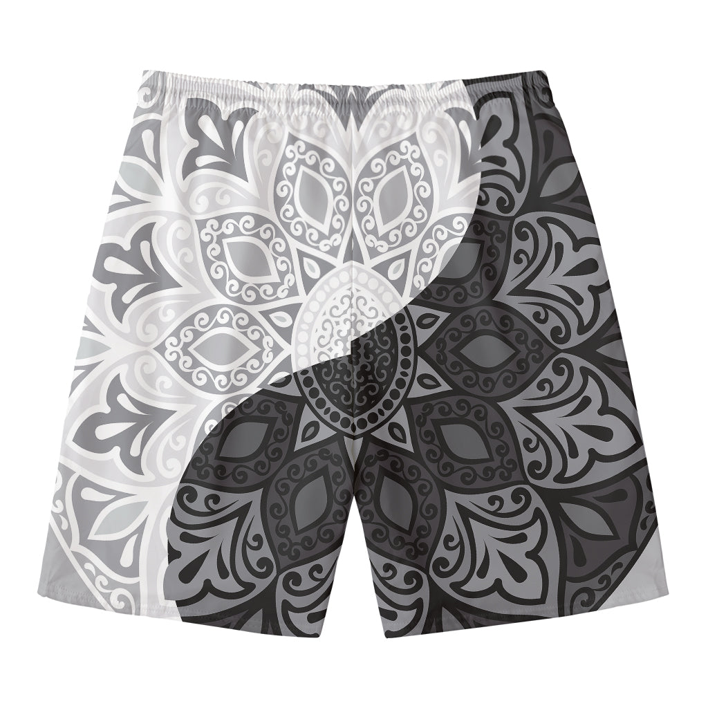 Black And White Yin Yang Mandala Print Men's Swim Trunks
