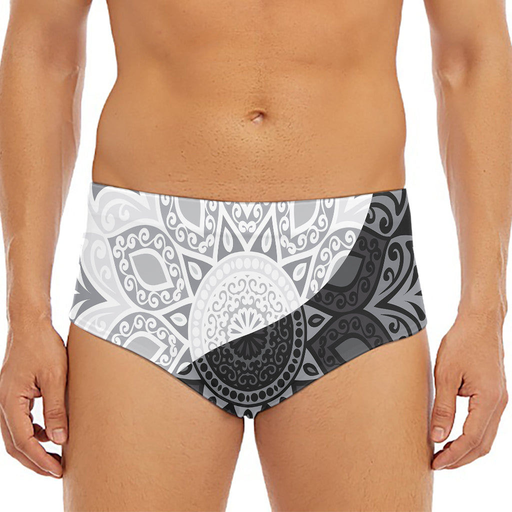 Black And White Yin Yang Mandala Print Men's Triangle Swim Briefs