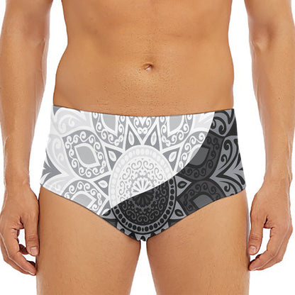 Black And White Yin Yang Mandala Print Men's Triangle Swim Briefs