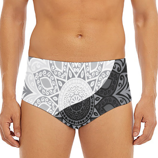 Black And White Yin Yang Mandala Print Men's Triangle Swim Briefs