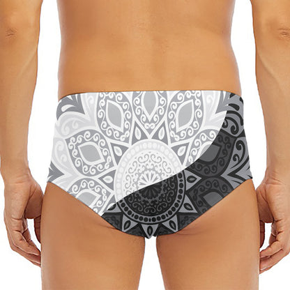 Black And White Yin Yang Mandala Print Men's Triangle Swim Briefs