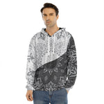 Black And White Yin Yang Mandala Print Men's Velvet Pullover Hoodie