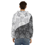Black And White Yin Yang Mandala Print Men's Velvet Pullover Hoodie