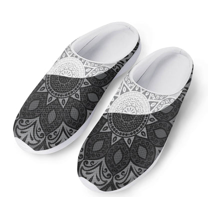 Black And White Yin Yang Mandala Print Mesh Casual Shoes