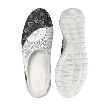 Black And White Yin Yang Mandala Print Mesh Casual Shoes