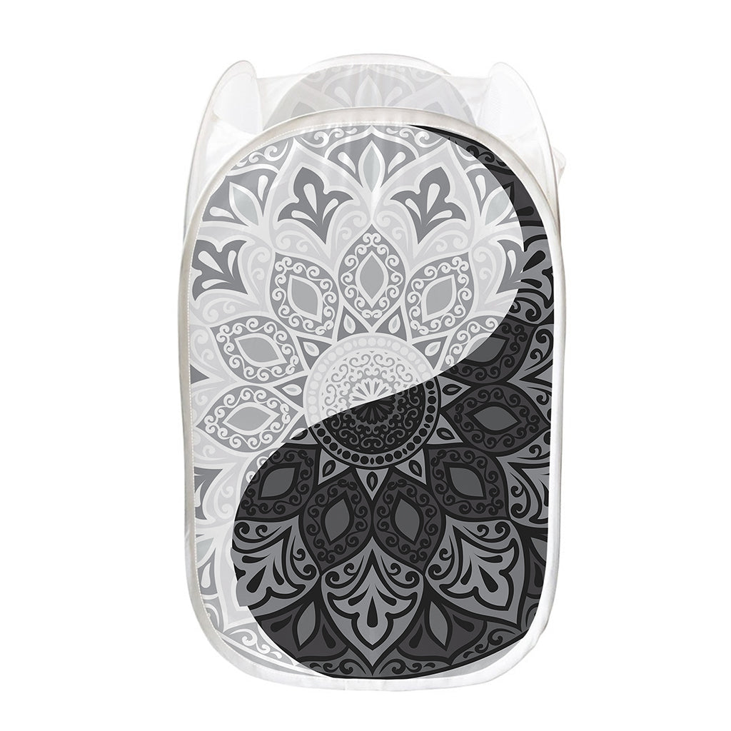Black And White Yin Yang Mandala Print Mesh Laundry Hamper