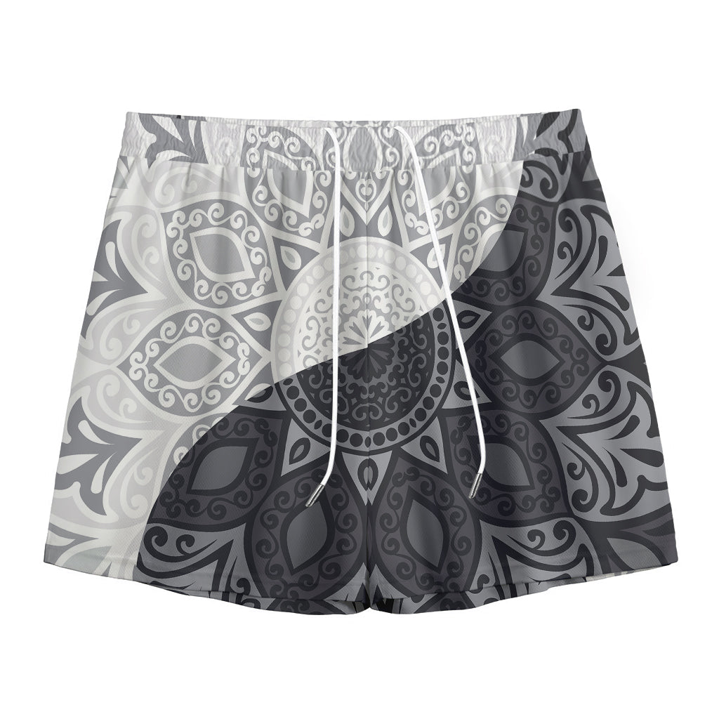 Black And White Yin Yang Mandala Print Mesh Shorts