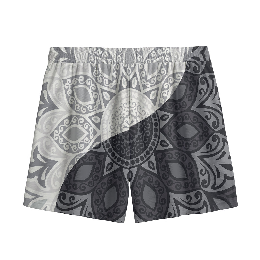 Black And White Yin Yang Mandala Print Mesh Shorts