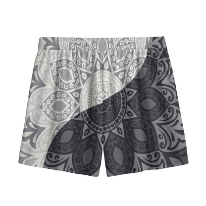Black And White Yin Yang Mandala Print Mesh Shorts