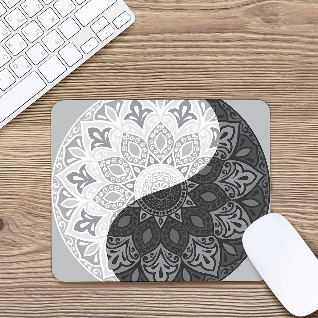 Black And White Yin Yang Mandala Print Mouse Pad