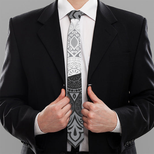 Black And White Yin Yang Mandala Print Necktie