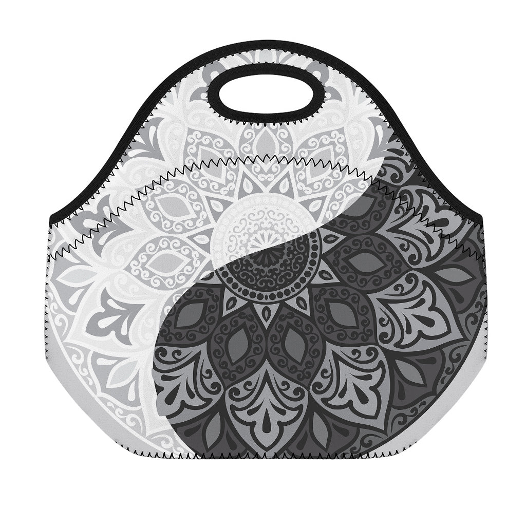 Black And White Yin Yang Mandala Print Neoprene Lunch Bag