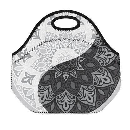 Black And White Yin Yang Mandala Print Neoprene Lunch Bag