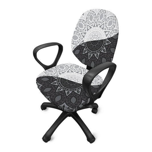 Black And White Yin Yang Mandala Print Office Chair Cover