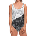 Black And White Yin Yang Mandala Print One Piece Swimsuit