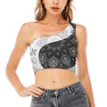 Black And White Yin Yang Mandala Print One Shoulder Crop Top