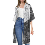 Black And White Yin Yang Mandala Print Open Front Beach Cover Up