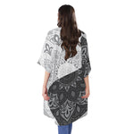 Black And White Yin Yang Mandala Print Open Front Beach Cover Up