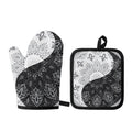 Black And White Yin Yang Mandala Print Oven Mitt And Pot Holder Set
