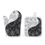 Black And White Yin Yang Mandala Print Oven Mitt And Pot Holder Set