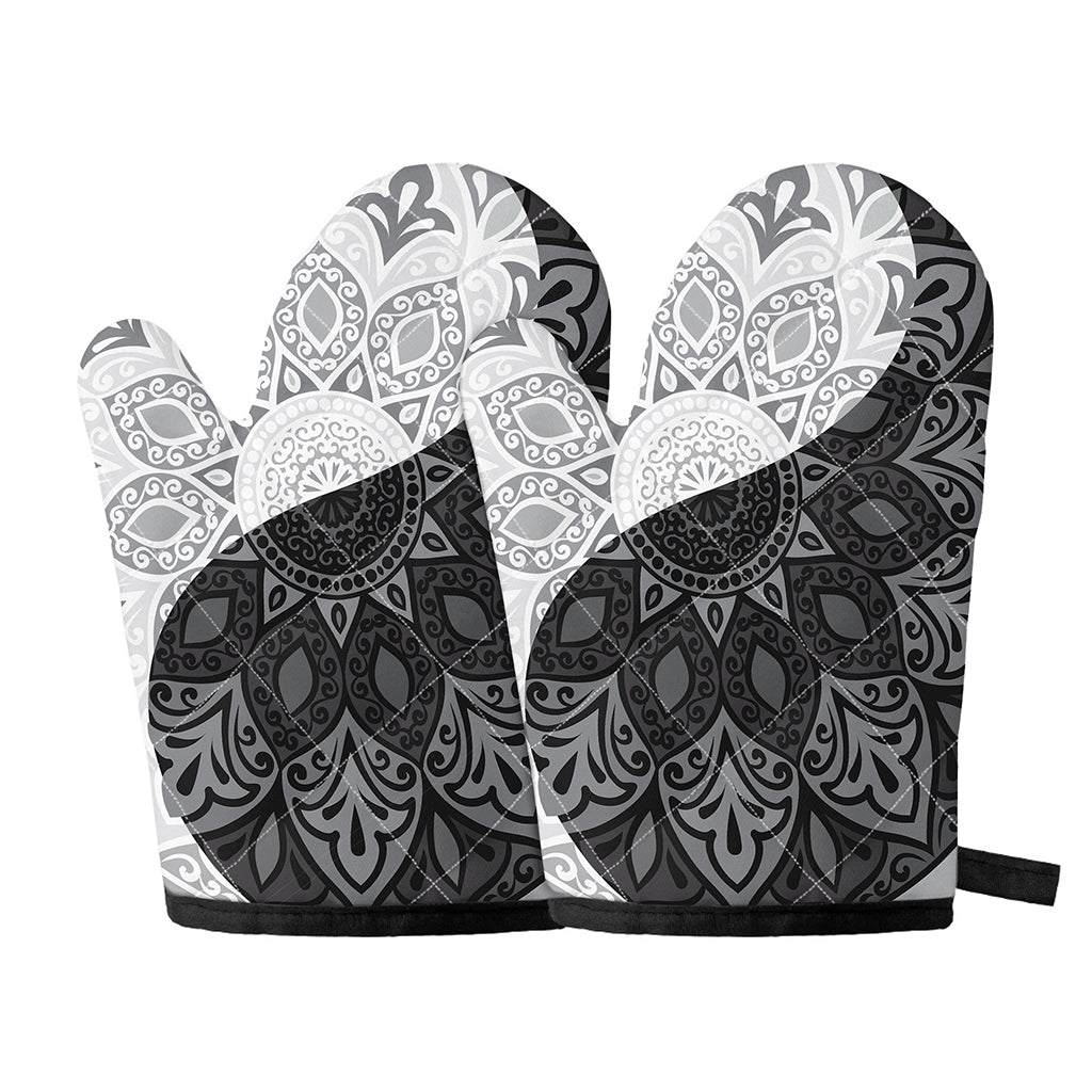 Black And White Yin Yang Mandala Print Oven Mitts