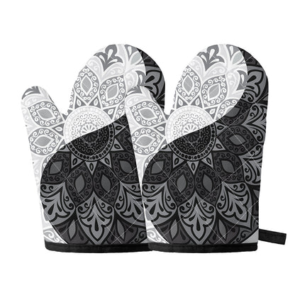 Black And White Yin Yang Mandala Print Oven Mitts