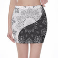 Black And White Yin Yang Mandala Print Pencil Mini Skirt